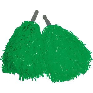 Cheerballs/pompoms - set van 2x - groen - met franjes en stick handgreep - 25 cm - voor kinderen