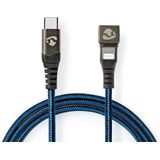 Nedis USB-Kabel - USB 2.0 - Apple Lightning 8-Pins - USB-C Male - 60 W - 480 Mbps - Vernikkeld - 1.00 m - Rond - Gevlochten / Nylon - Blauw / Zwart - Cover Window Box