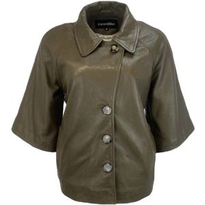 Dames Korte Khaki Echte Leren Jas – Noura M