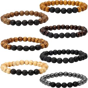 Lava Rock en Houten Kralen Armband met Etherische Olie Diffuser - 17 centimeter - Unisex