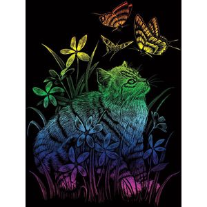 Kraskaart regenboog 203mm x 254mm - Kat en vlinders