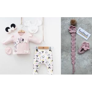 Minnie mouse Daisy - 5-delige newborn kledingset met handgemaakte speenkoord en haarclip - Baby - Newborn set - Babykleding - Babyshower cadeau - Kraamcadeau