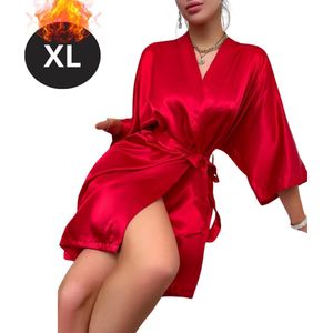 Nivard Satijnen Jurk - Slipdress - Pyama Dames - Badjas - Ochtendjas - Kimono - Erotisch - Kamerjas - Rood XL