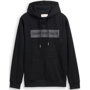 Tom Tailor - Hoodie - Night Watch Black - Met Logoprint - Kangoeroezak