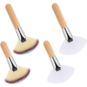 4 stuks waaierkwasten voor gezicht en masker - blending, poeder en contourkwasten - grote kwastenset professionele make-upkwasten