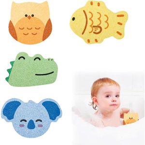 Vierdelige babybadsponsset, kinderbadspons, zeer absorberende babyspons, konjac babybadspons, zacht en schattig design, geschikt voor kinderen.