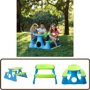 vidaXL Picknickbank voor kinderen - Blauw/Groen - 89,5 cm Picknickbank - Kindermeubilair - Speelgoedtuin - Outdoor Meubels - Plastic Meubel