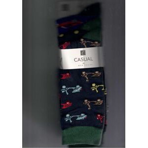 Heren sokken - Casual - HQ- 43/46 - Leuke print - Auto/ Scooter / Balletjes - katoen - 6 pack