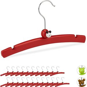 Relaxdays 24x kledinghangers baby - kinder kleerhangers - hout - lieveheersbeestje - rood