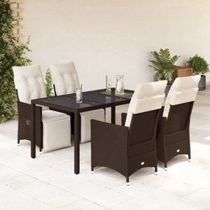 vidaXL Bistroset 5-delig - Bruin - Poly Rattan Bistro Set - Tuinstoelen - Lounge Set - Buitendecoratie - Terrasdecoratie - Outdoor Furniture - Eetkamerset - Vier Persoons Set