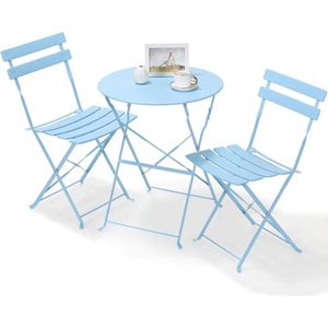 Orgineel Frans Bistroset - Patio Set - Hemelsblauw - 1x Tafel - 2x Stoelen - Opvouwbaar - Lichtblauw