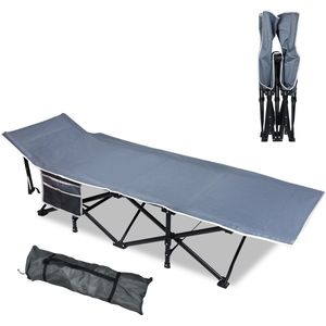 Aufun Campingbed Kampeerbedden Kampeerbed met Zijvak Draagtas Belasting 250 kg, Voor Kantoor Thuis Kamperen Grijs