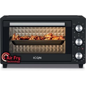 ICQN Mini Oven met Airfryer - 20L - Vrijstaand - Hetelucht Friteuse - 7 Grillfuncties - Timer - 1500W - 80°-230°C - Frituurmand/Bakplaat/Grill/ Kruimellade