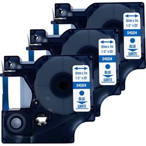 DULA Dymo D1 45014 - S0720540 - Compatible label tape - 3 lettertapes - Blauw op wit - 12mm x 7m