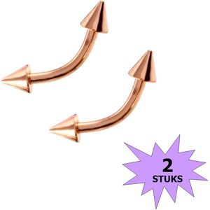 Fako Bijoux® - Wenkbrauw Piercing - Spike - 3mm - Rosé Goudkleurig - 2 Stuks