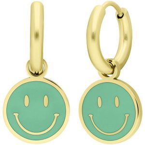Lucardi Kinder Stalen goldplated oorbellen met smiley mint - Oorbellen - Staal - Goudkleurig