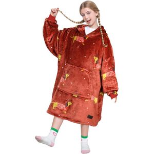 Oversized sherpa hoodie-deken - groot sweatshirt met capuchon voor vrouwen - zachte - gezellige warme draagbare dekens met capuchon en voorvak voor volwassenen - tieners - meisjes - Wijn Teckel