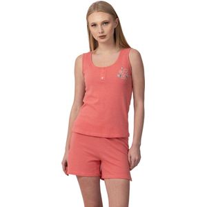 VANILLA - Bloem dames shortama - Pyjamasets - Egyptisch katoen - PJ8915 - Oranje - L