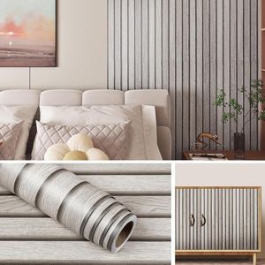 Allecto Plus - Zelfklevend Behang Houten Optiek 3D 40CMx10M - Muur Woonkamer Slaapkamer - Waterdichte Zelfklevende Wandpanelen - Houten Badkamer Folie - Meubilair Grijs Licht