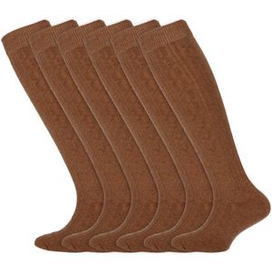 Meisjes sokken | Kniekousen met kabelpatroon | Merk: Yellow Moon | Kleur: Toffee | Maat: 19 t/m 42 | 6 Paar
