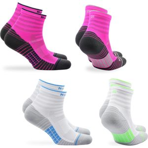 Norfolk - 4 Paar - Naadloos Anti Blaren Sportsokken met Zone Demping - Anti Bacterieel Wielrensokken - Snel Drogen Hardloopsokken - Sportsokken Dames - Tennissokken - Roze/Wit - 35-38 - Cheetah