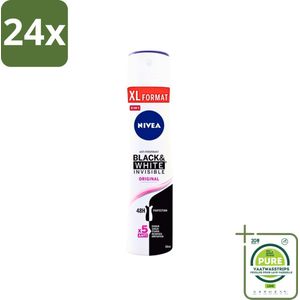Nivea - Deospray - Invisible Black & White Original - 48 Uur Lang Werkend - 250 ml - Voordeelverpakking - 24 stuks - NIVEA deodorant - Anti-transpirant