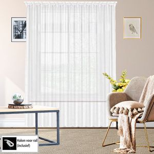 Nieuw Vitrage ( net curtain ) van hoogwaardig voile-materiaal , kant en klaar vitrage Gordijn -Vitrage met Wit satijn Band - 400 x 265 cm - Inclusief haken