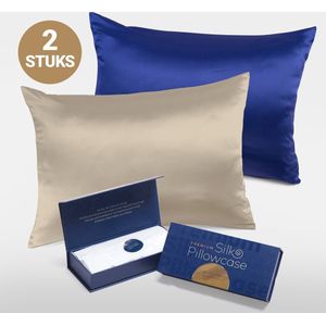 Slowwave Premium Silk Pillowcase - Extra voordelig colorpack: Champagne en Cloud Burst (blauw) - Ervaar het beste zijden kussensloop - 100% Mulberry zijde - 22 momme - Hoogste kwaliteit (grade 6A) - 60x70cm