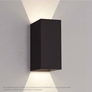 Wandlamp Binnen en Buiten - IP44 - 3000K Up en Down licht - incl. lichtbron - voor Hal, Trap, Tuin - Zwart, Warm Wit licht, Rechthoek