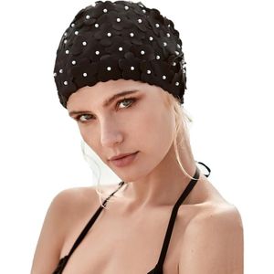 Zwarte bloemen douchekap - Dames douchekap - Douchekap - Waterdichte douchekap voor dames - Meisjes douchekap - Douchekap haarbedekking - Badmuts - Badmuts voor dames - zwemmuts voor lang kort haa - Herbruikbare Douchekappen