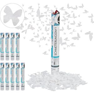 Relaxdays 10x confetti kanon groot - party popper bruiloft - 40 cm - vlinder - wit