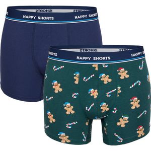 Happy Shorts 2-Pack Kerst Boxershorts Heren Blauw Kerstmannen / Rendieren - Maat S