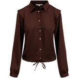 Zusss Blouse Satijnen Blouse Met Schouderdetail 0304 202 1009 Chocoladebruin Dames Maat - XS