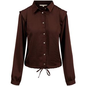 Zusss Blouse Satijnen Blouse Met Schouderdetail 0304 202 1009 Chocoladebruin Dames Maat - XS