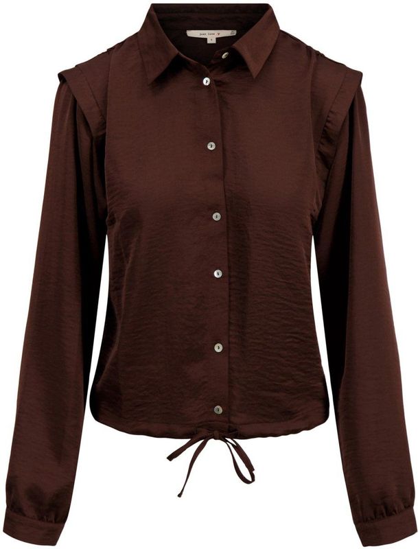 Zusss Blouse Satijnen Blouse Met Schouderdetail 0304 202 1009 Chocoladebruin Dames Maat - XS