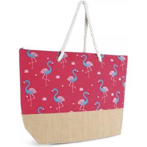 Luna Cove FLAMINGO Strandtas Shopper Canvas Jute Roze Flamingo's