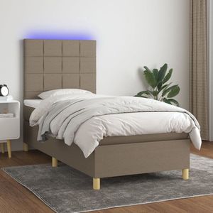 The Living Store Boxspring Bed - Taupe - 203 x 80 x 118/128 cm - Verstelbaar hoofdbord - Kleurrijke LED-verlichting - Pocketvering matras - Huidvriendelijk topmatras - Inclusief montagehandleiding - Met USB-aansluiting
