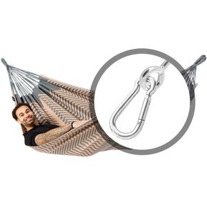 Luilak 2 persoons hangmat met bevestigingsset - 100% Katoen - 350x160cm - 160kg draagkracht - binnen & buiten - Grijs, Roze