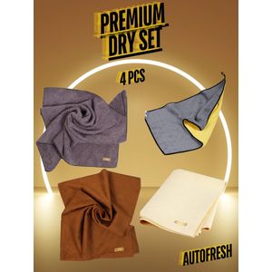 AutoFresh- Auto Wassen- Auto Afdrogen Voertuig Glasreiniging 4 Delige Luxe Compleet Set - Dikke Microfiber Doek 50x70 cm- Dubbellaags Microvezel Auto Droogdoek 50x70 cm - Zeemleer Autodoek 50x70cm - Zeem Leer Lux Reinigingsdoek 50x70 cm