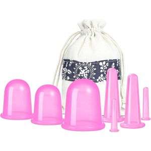 Facial Cupping, Face Cupping set 7 stuks siliconen anti-cellulitiscups vacuümzuigmassagecups gezichtscuppingsets lichaams- en gezichtsmassageapparaat voor volwassenen thuisgebruik, Anti Cellulitis Therapie (roze) - Cyslmuk®
