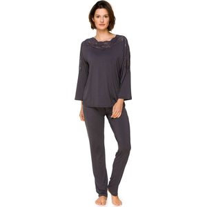 Dames Pyjama Jolie-Lange Mouwen & Rechte Broek-Kantdetails-Grijs-Maat L