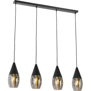 QAZQA drop - Moderne Hanglamp eettafel voor boven de eettafel | in eetkamer - 4 lichts - L 99.6 cm - Zwart - Woonkamer | Slaapkamer | Keuken