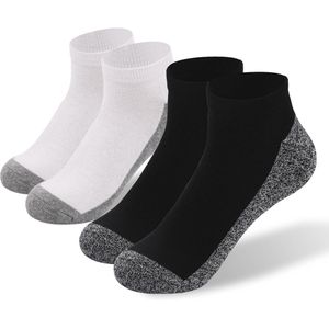 Ademende Katoenen Low Cut Enkelsokken voor Hardlopen en Wandelen - 4/5 Paar in Wit en Zwart