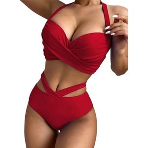 Hoge Taille Badpakken voor Vrouwen - 2 Stuks Wikkelbikini Set met Diepe V-hals