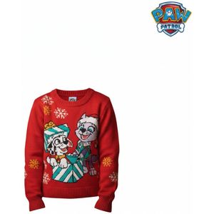 PAW Patrol – Kersttrui Meisjes – Maat 122/128 – Rode Kersttrui met Marshall & Everest – Warme Gebreide Wintertrui Kinderen – Paw Patrol Sweater – Kerstcadeau Jongens – Kinderkleding – Jongens Trui – Winter Kleding