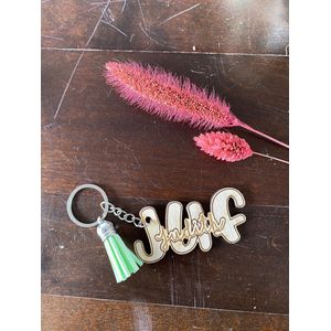 Houten Sleutelhanger Juf - Sleutelhanger - Gepersonaliseerd met naam - Ook voor Meester Zorgjuf Leidster Trainer kinderverzorgster etc...