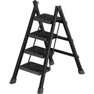 Trapladder 4 treden Opvouwbaar, antislip opvouwbaar Lichtgewicht trapladder, trapladder met breed antislippedaal, maximaal draagvermogen 150 kg (4 treden)