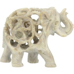 Speksteen olifant in olifant 6,5 cm slurf op