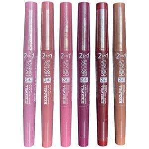 Leticia Well - 2 in 1 Lipstick en Lipliner - Set met 6 kleuren - Nummer 71 purper/donker roze tint, 72 roze/oranje/bruine tint, 73 roze tint, 74 wijnrode tint, 75 rode tint, 76 licht bruine/nude/beige tint