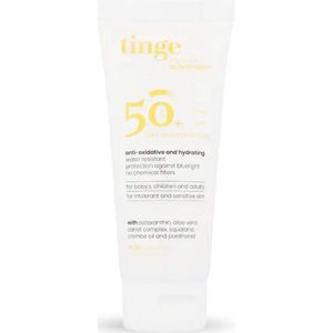 Tinge Minerale Zonnecrème SPF50+ – Anti-aging - UVA-, UVB- en Blauwlichtbescherming – Met astaxanthine - Koraalrifveilig - Hele gezin - Beschermend, hydraterend en anti-oxidatief - Non-nanofilters - 100 ml